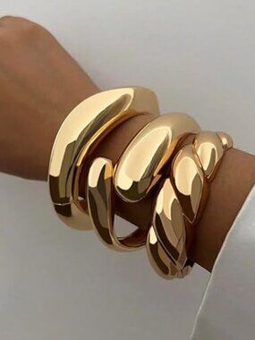 Chunky Gold Bangle Bracelets 14k Gold Big Stackable Bangles 3 Piece Set